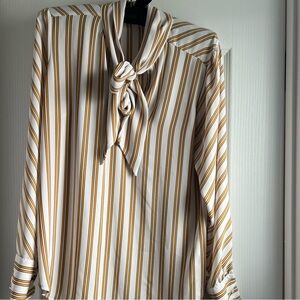 LOFT White and Gold Blouse with Pussybow